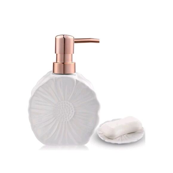 White Ceramic Soap Dispenser Set,Includes 9 Oz Bathroom Soap Dispenser and... - Picture 1 of 8